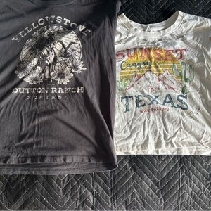 2 Graphic Tees Womens Large Yellowstone And Electric Pink